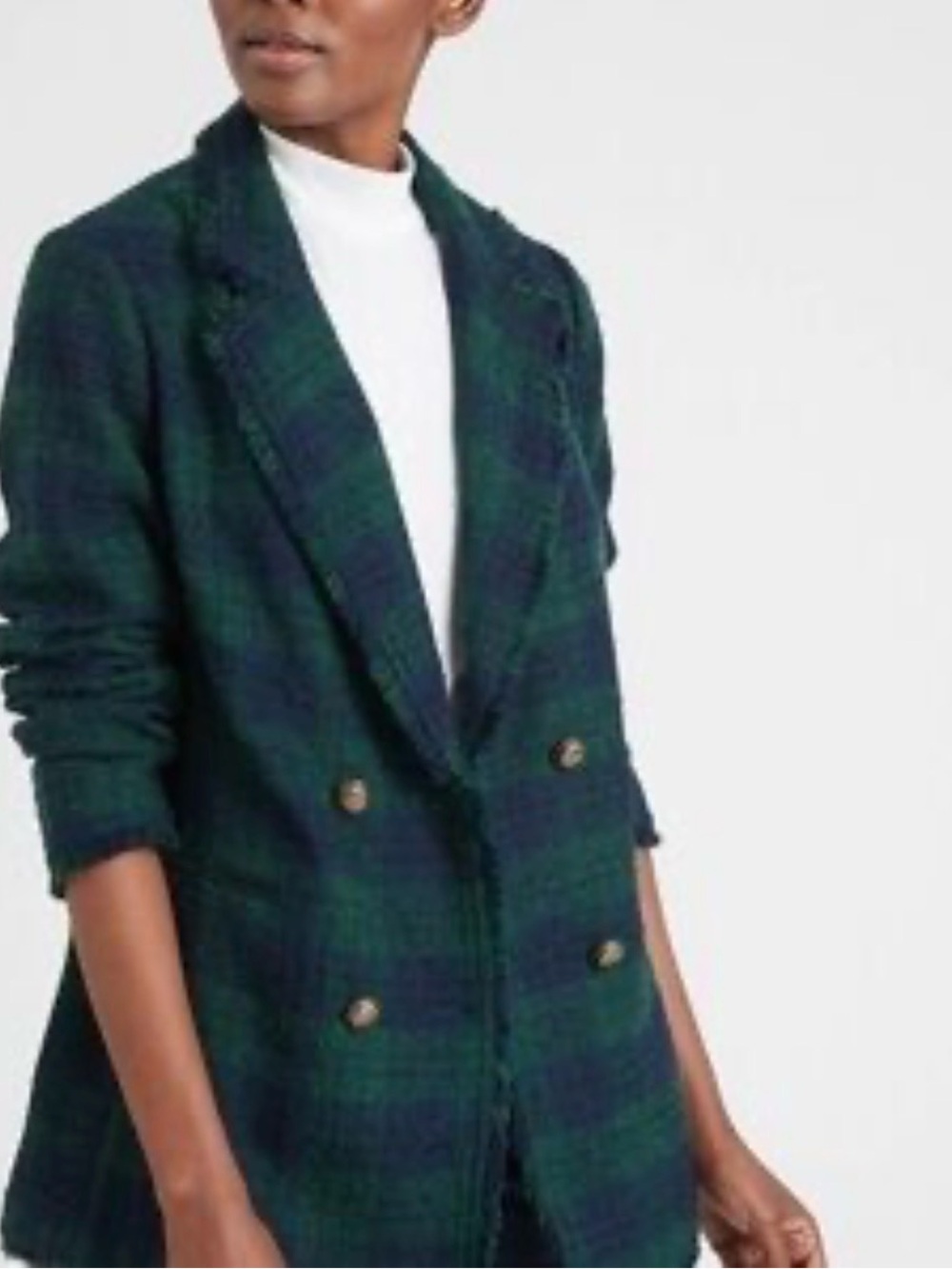 Banana Republic Green and Navy Plaid Double-Breasted Blazer coat size XS